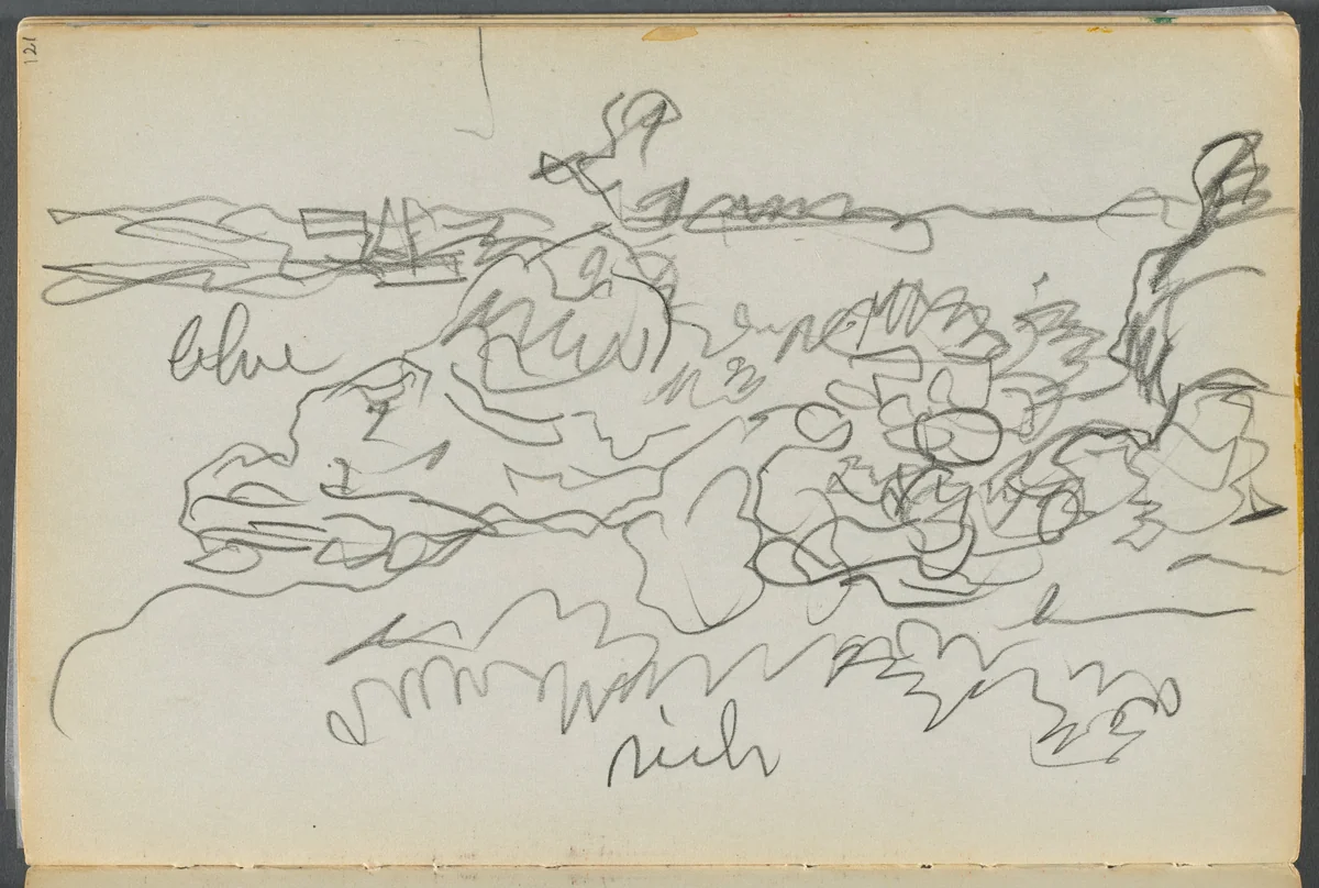 Sketchbook- The Granite Shore Hotel, Rockport, page 121: Shore by Maurice Prendergast, book, 1905-1910
