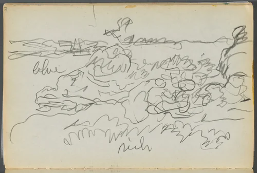 Sketchbook- The Granite Shore Hotel, Rockport, page 121: Shore by Maurice Prendergast, book, 1905-1910