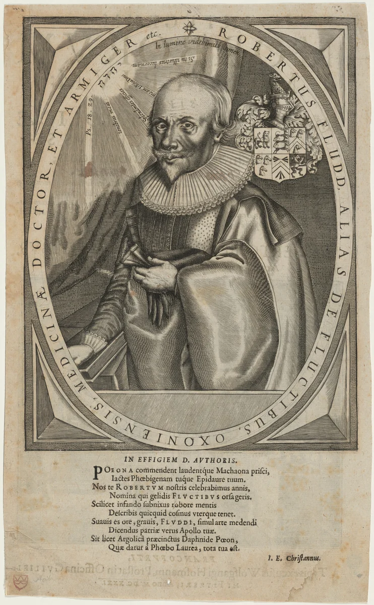 Dr. Robert Fludd, Physician and Rosicrucian by Matthaus Merian I, print, 1631