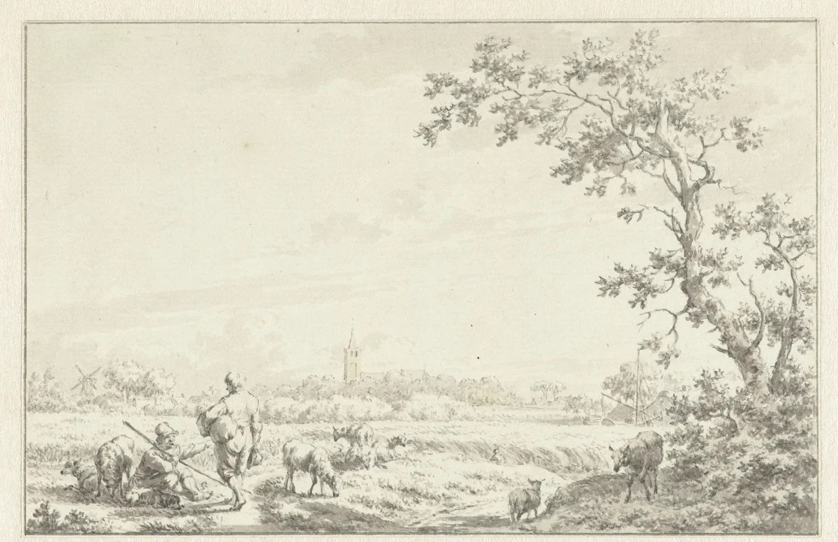 Landschap met schaapherder by Jacob Cats, drawing, 1792