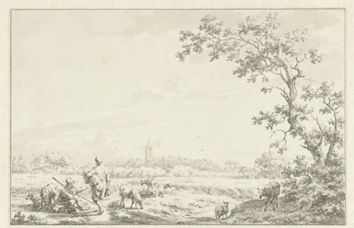 Landschap met schaapherder by Jacob Cats, drawing, 1792