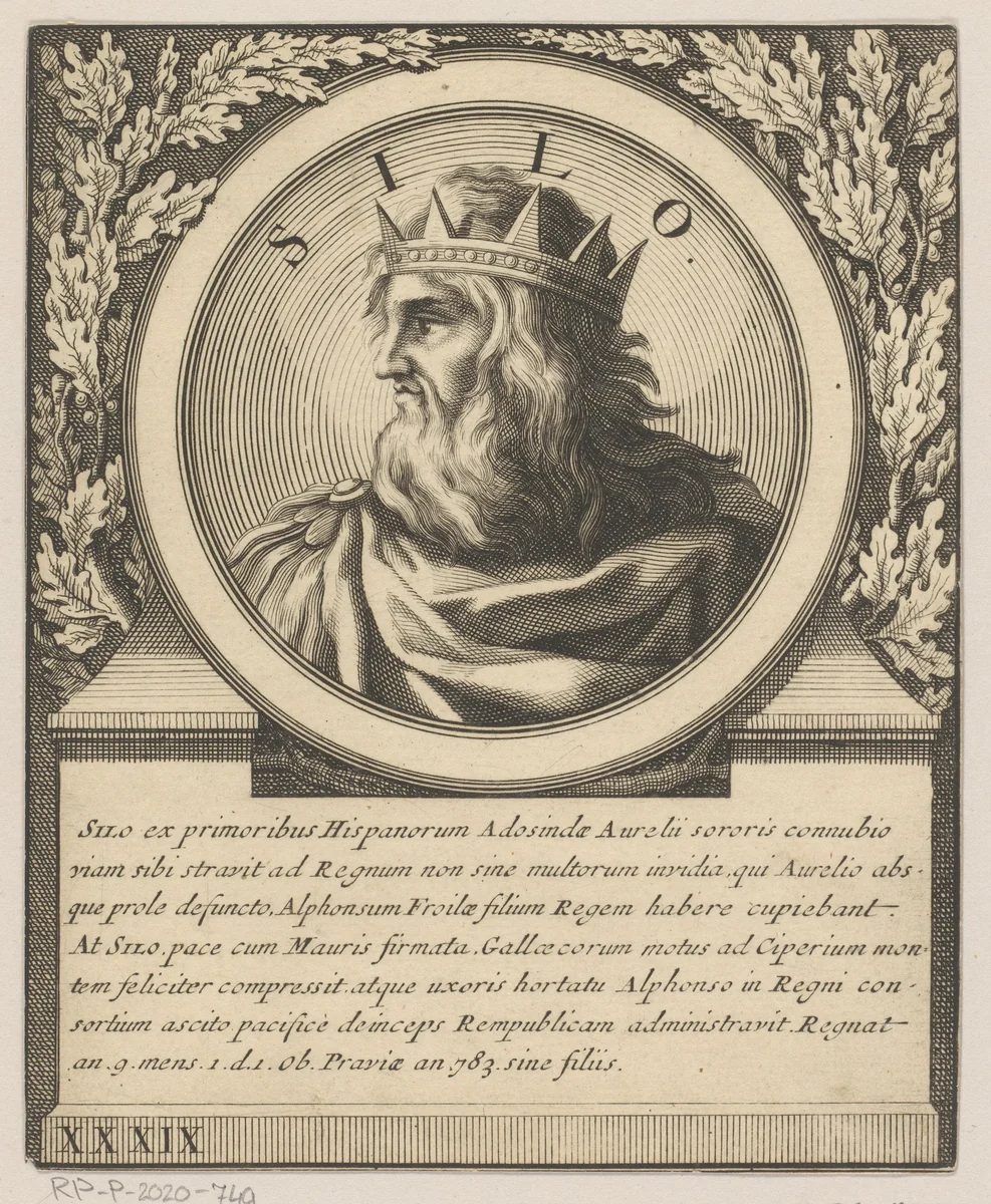 Portret van Silo, koning van Asturië by Jacques Blondeau, print, 1698