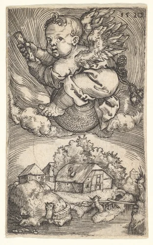 Genius on a Globe Floating in the Air by Barthel Beham, print, 1515-1540