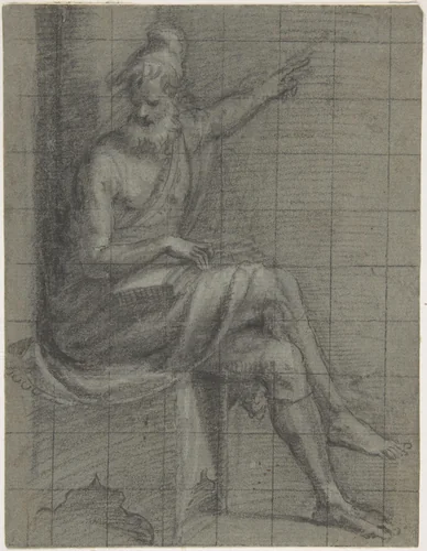 Bearded Old Man Seated with Left Arm Extented by Bernardino Campi, drawing, 1522-1591