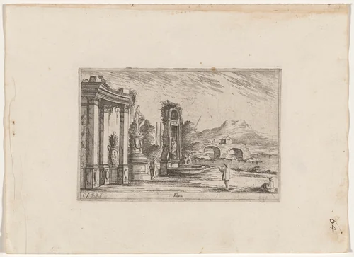 Veduta: Design for a Garden Court with a Mountain View by Carlo Antonio Buffagnotti, print, 1695-1705
