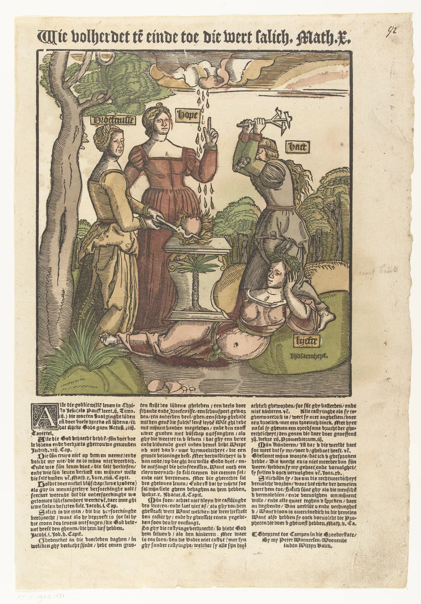 Droevenis, haat, hoop en lijdzaamheid by anonymous, print, 1540-1567
