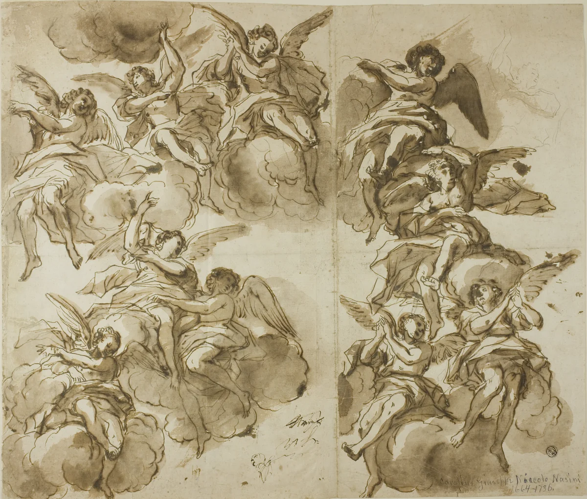 Ceiling Design: Angels (recto); Sketches of Angels (verso) by Giuseppe Nicola Nasini
Luca Giordano, drawing, 1600-1750