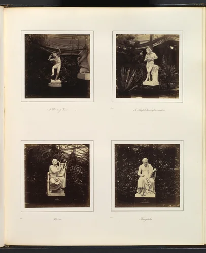 [Sculptures of a Dancing Faun, a Neapolitan Improvisatore, Homer, and Thucydides] by Philip Henry Delamotte, photograph, 1857-1861
