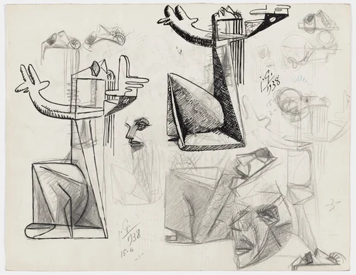 Figures and Heads (Personnages et têtes) by Julio González, drawing, 1938