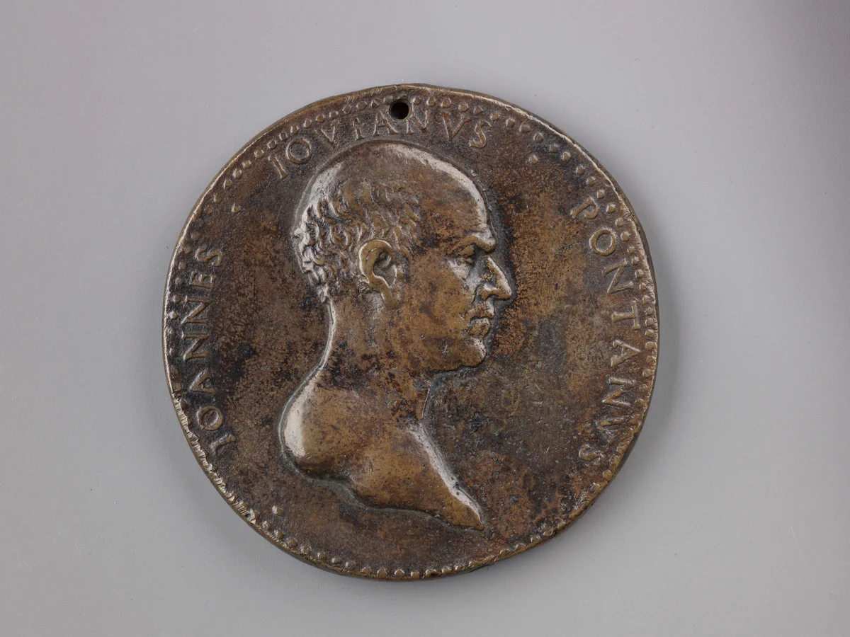 Portrait medal of Giovanni Giovano Pontano by Adriano Fiorentino, metalwork, 1475-1500