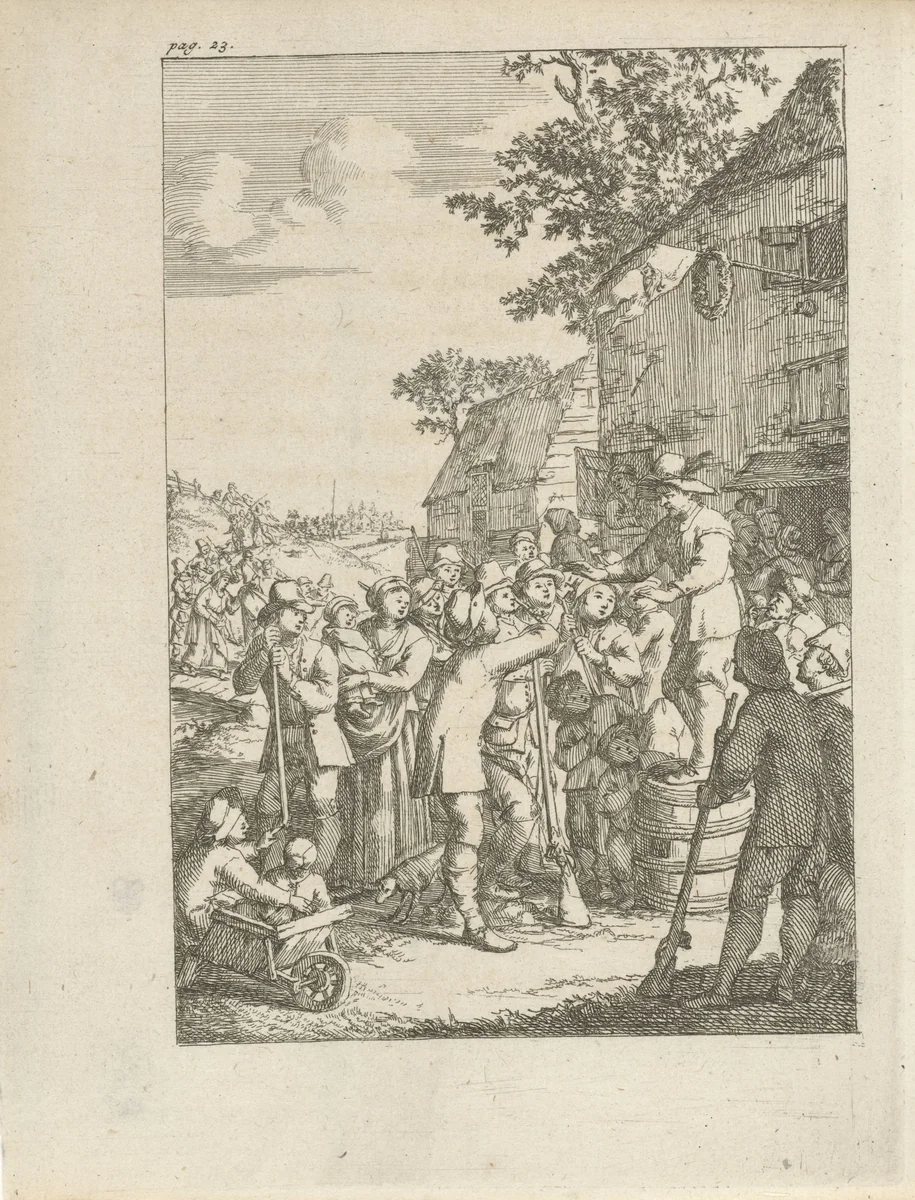 Toespraak van een kapitein van de schuttersgilde by Frans Greenwood, print, 1733