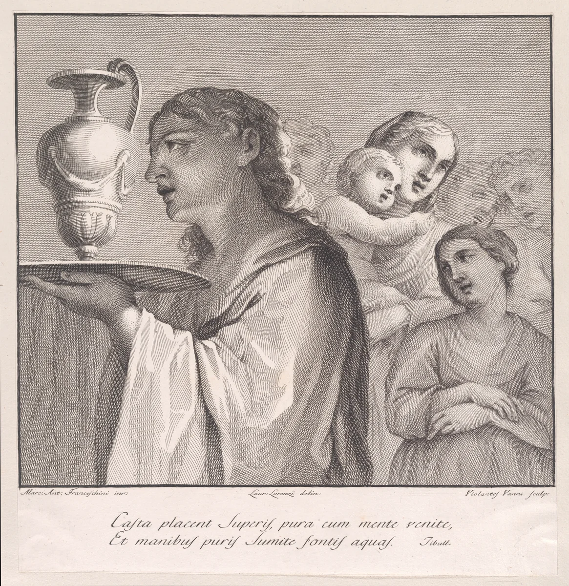 Madonna and child with singing figures in procession by Violante Vanni, print, 1774