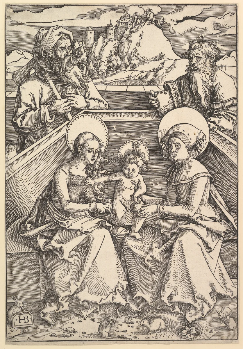 The Holy Family with St. Anna and St. Joachim by Hans Baldung, print, 1500-1530