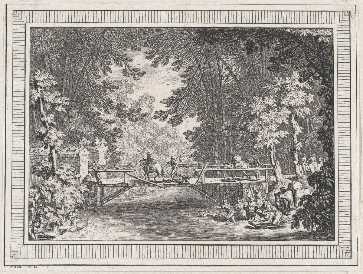 Landscape, from a series of six landscapes dedicated to Madame La Marquise de Pompadour by Quentin Pierre Chedel, print, 1720-1762