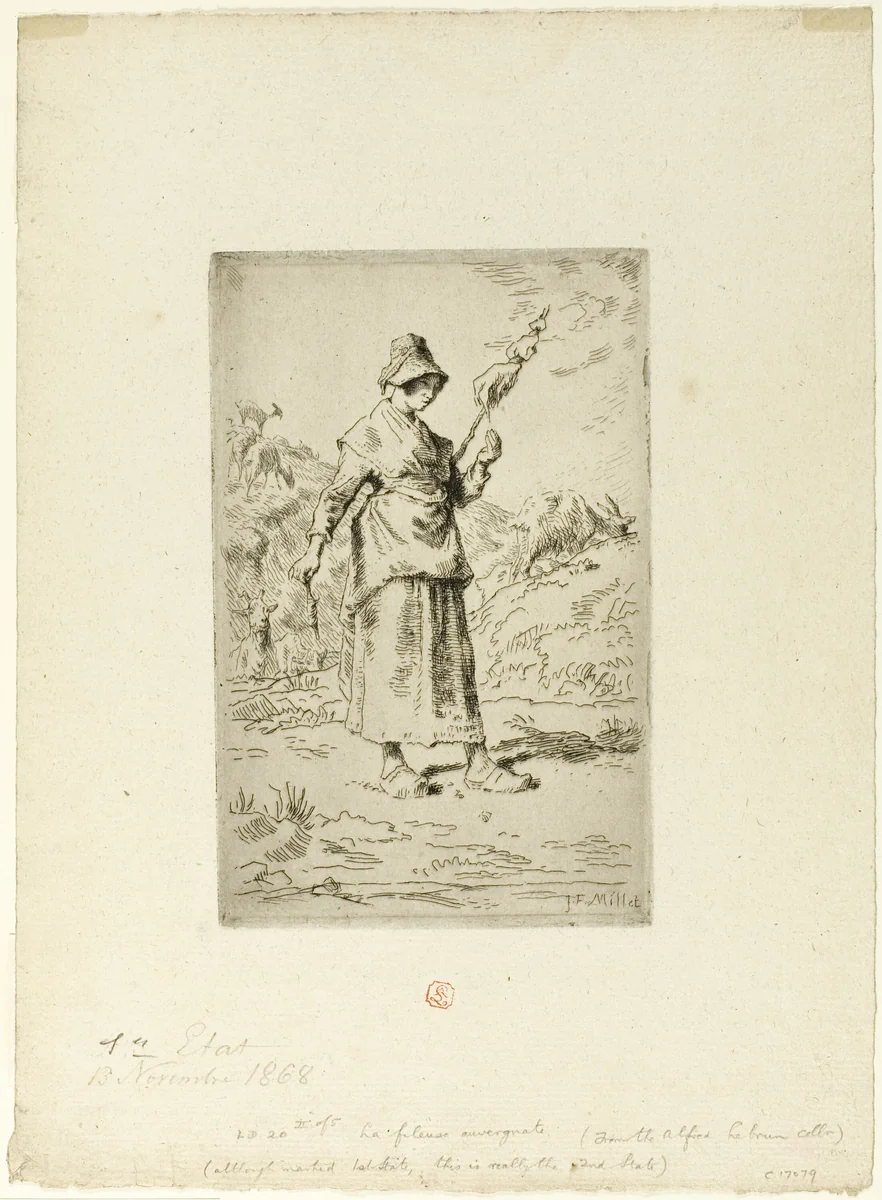 The Spinner by Jean-François Millet, print, 1868-1869