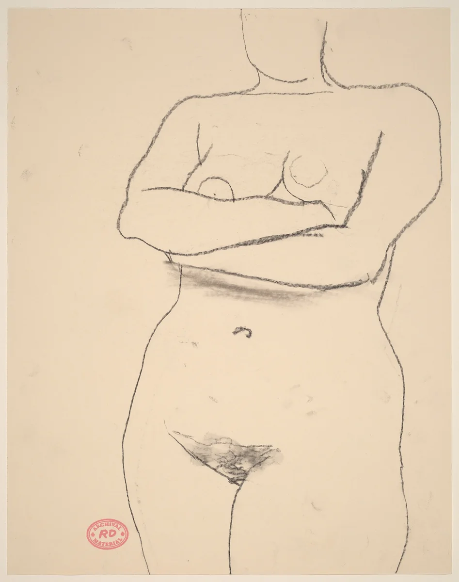 Untitled [standing nude with her arms crossed] by Richard Diebenkorn, drawing, 1955-1967