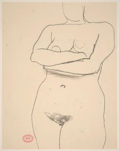 Untitled [standing nude with her arms crossed] by Richard Diebenkorn, drawing, 1955-1967