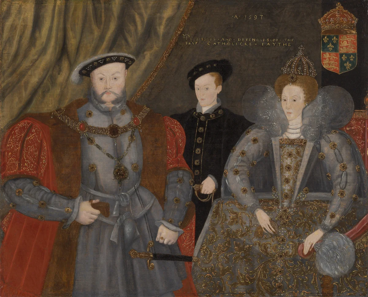 Henry VIII, Elizabeth I, and Edward VI by English, painting, 1597