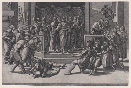 The Death of Ananias by Agostino Veneziano, print, 1514-1536