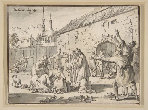 An Islamic Prophet Appearing in the Courtyard of a Prison in Alexandria by Jan Goeree, drawing, 1701-1711