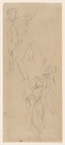 Three Figure Studies (One nude, two in drapery, seen from behind) by Eugène Delacroix, drawing, 1815-1868