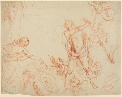 Mythological Composition with Chronos and Harpies [recto] by Giovanni Battista Cipriani, drawing, 1727-1785
