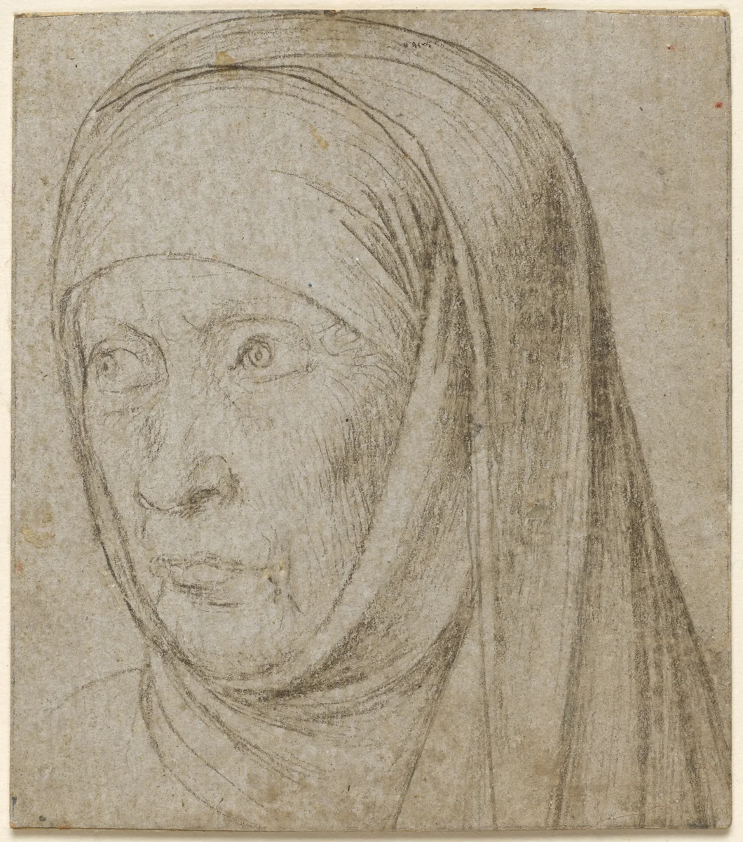Head of an Old Woman by Hans Holbein, drawing, 1495-1505