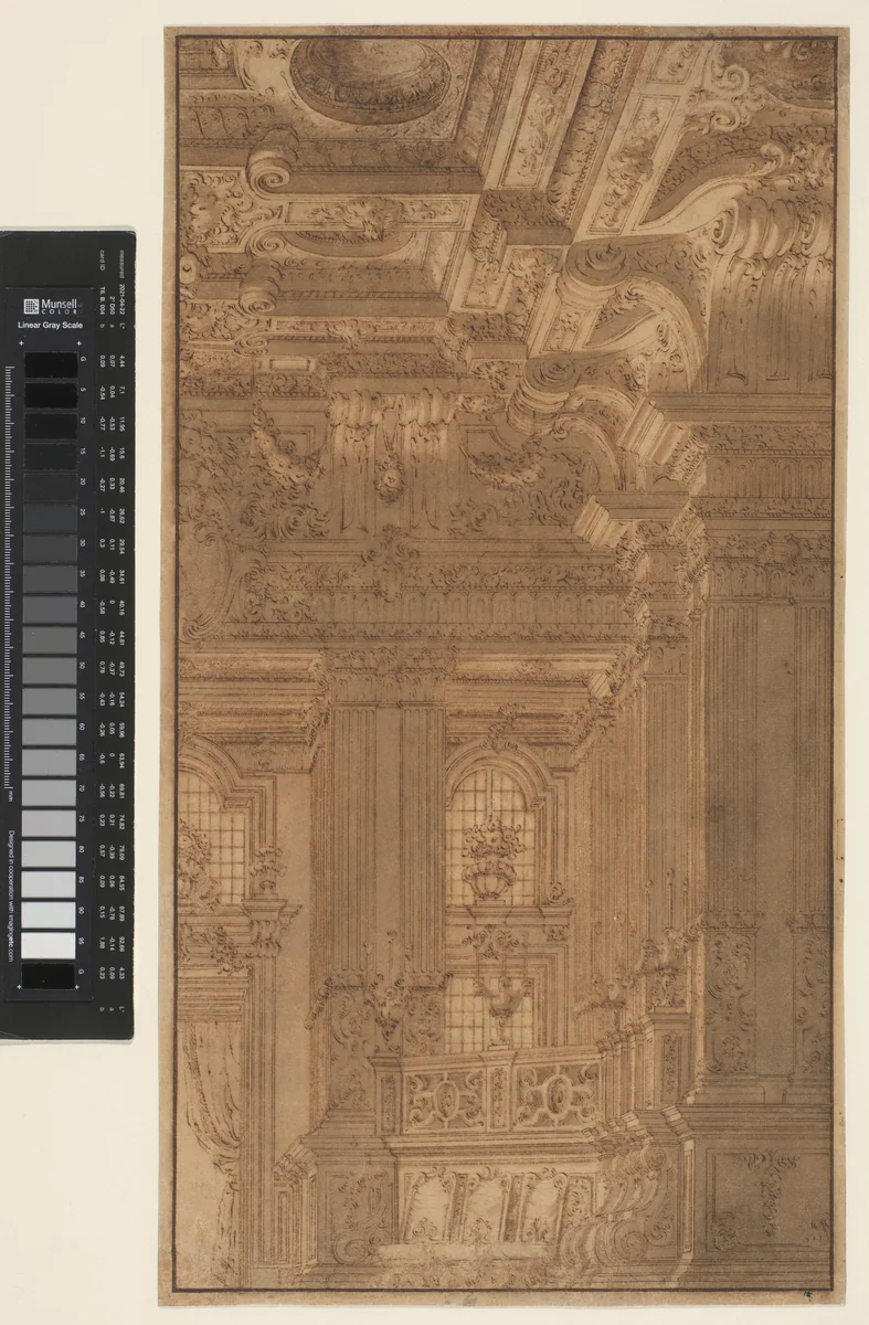 Interieur van een rijk versierde kerk of paleis by Jean Lepautre, drawing, 1628-1682