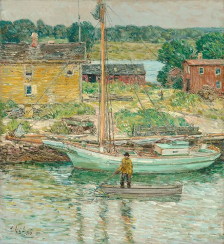 Oyster Sloop, Cos Cob by Childe Hassam, painting, 1902
