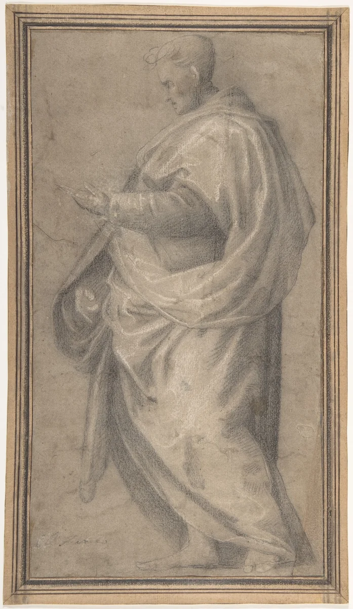 Drapery Study for a Standing Male Figure in Profile Facing Left by Fra Bartolomeo, drawing, 1512-1517