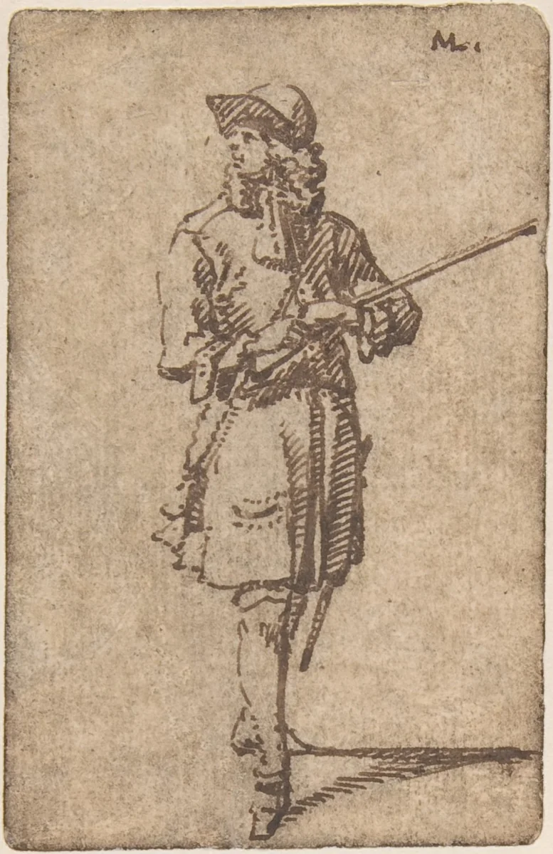 A sportsman with a gun by Marcellus Laroon, drawing, 1670-1702