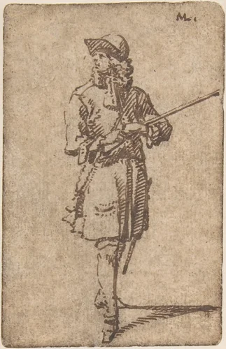 A sportsman with a gun by Marcellus Laroon, drawing, 1670-1702