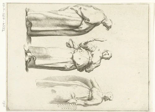 Twee vrouwen en een man by anonymous, print, 1679-1750