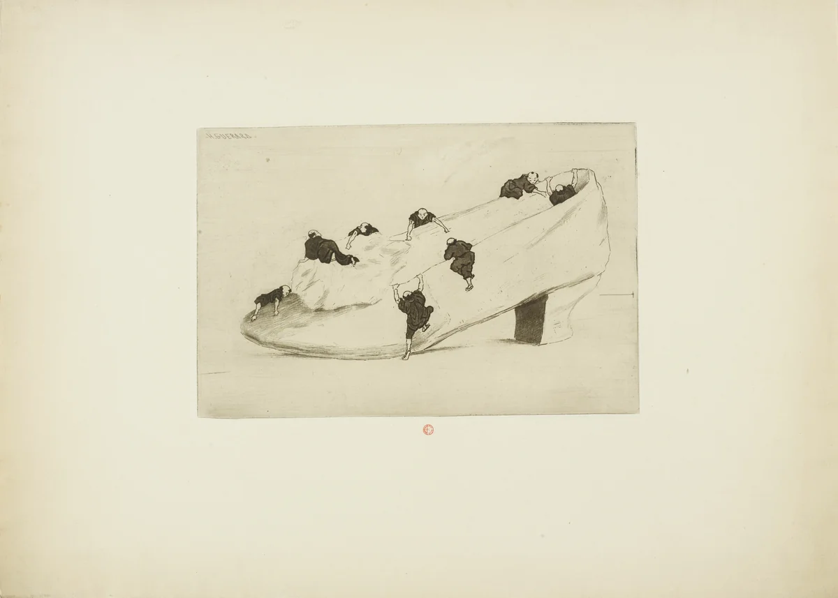 The Assault of the Shoe by Henri Charles Guérard, print, 1888