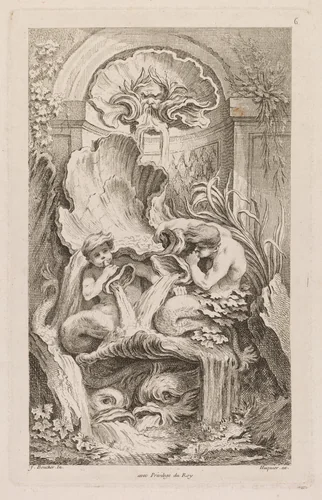 No. 6: Fountain with Two Tritons Blowing Conch Shells by Gabriel Huquier, print, 1731-1741