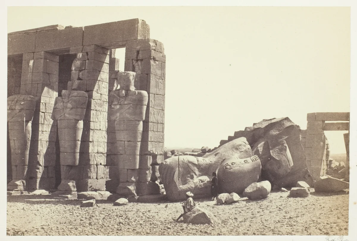 Osiride Pillars and Great Fallen Colossus by Francis Frith, photograph, 1852-1862