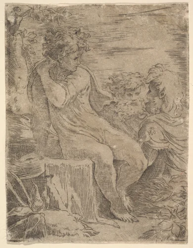 Youth with two old Men by anonymous, print, 1500-1599