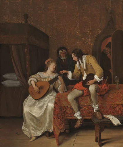 Ascagnes and Lucelle (The Music Lesson) by Jan Steen, painting, 1667