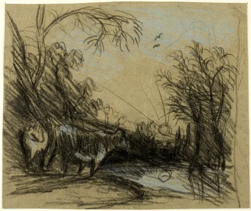 Landscape with Cows by John Constable, drawing, 1796-1837