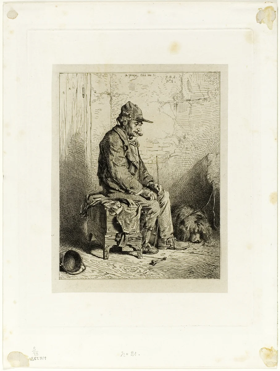 Organ Grinder by Charles-Émile Jacque, print, 1844
