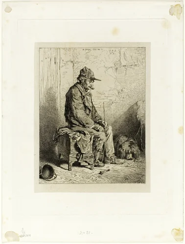 Organ Grinder by Charles-Émile Jacque, print, 1844