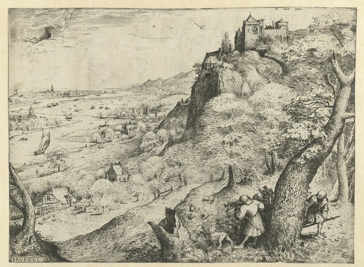 Landschap met konijnenjacht by Unknown, print, 1560