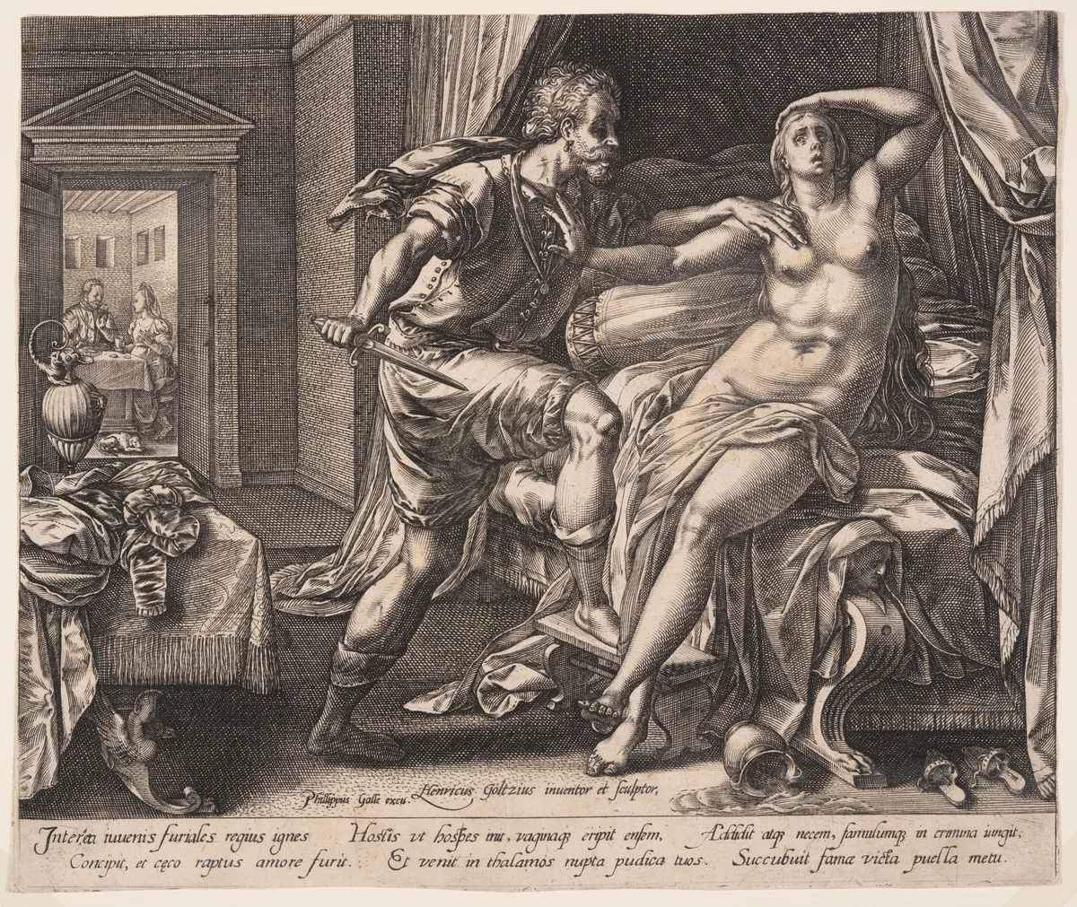 Tarquinius and Lucretia, from The Story of Lucretia by Hendrick Goltzius, print, 1578-1579
