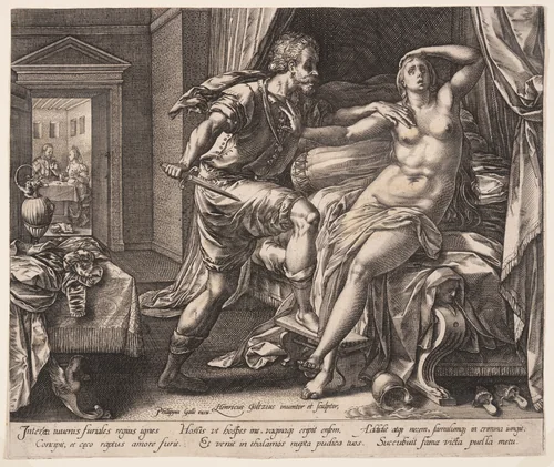 Tarquinius and Lucretia, from The Story of Lucretia by Hendrick Goltzius, print, 1578-1579