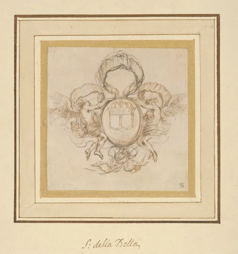 Cartouche for Le Pont Neuf by Stefano della Bella, drawing, 1610-1664