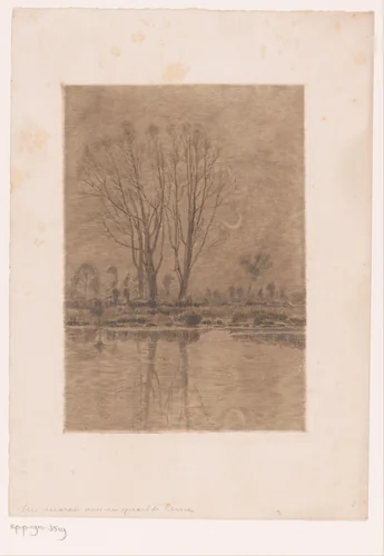 Vijver bij maneschijn by Jules Guiette, print, 1862-1901