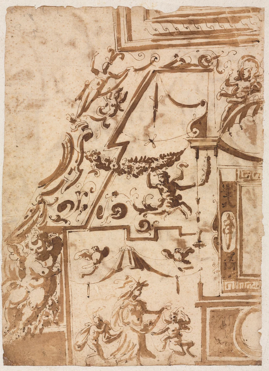 Grotesque with a Leaping Centaur (verso) by Marco Marchetti, drawing, 1560-1593