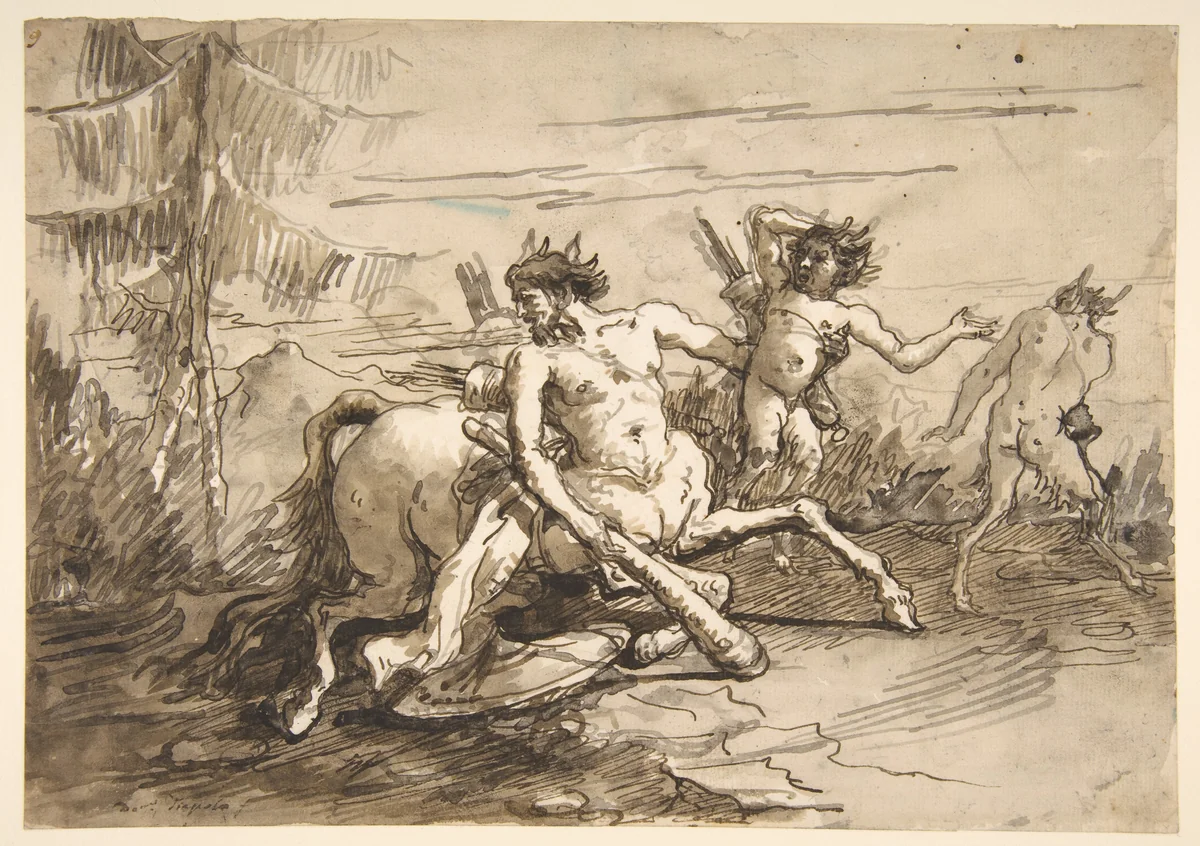 Centaur with a Club, and Two Satyrs by Giovanni Domenico Tiepolo, drawing, 1727-1804