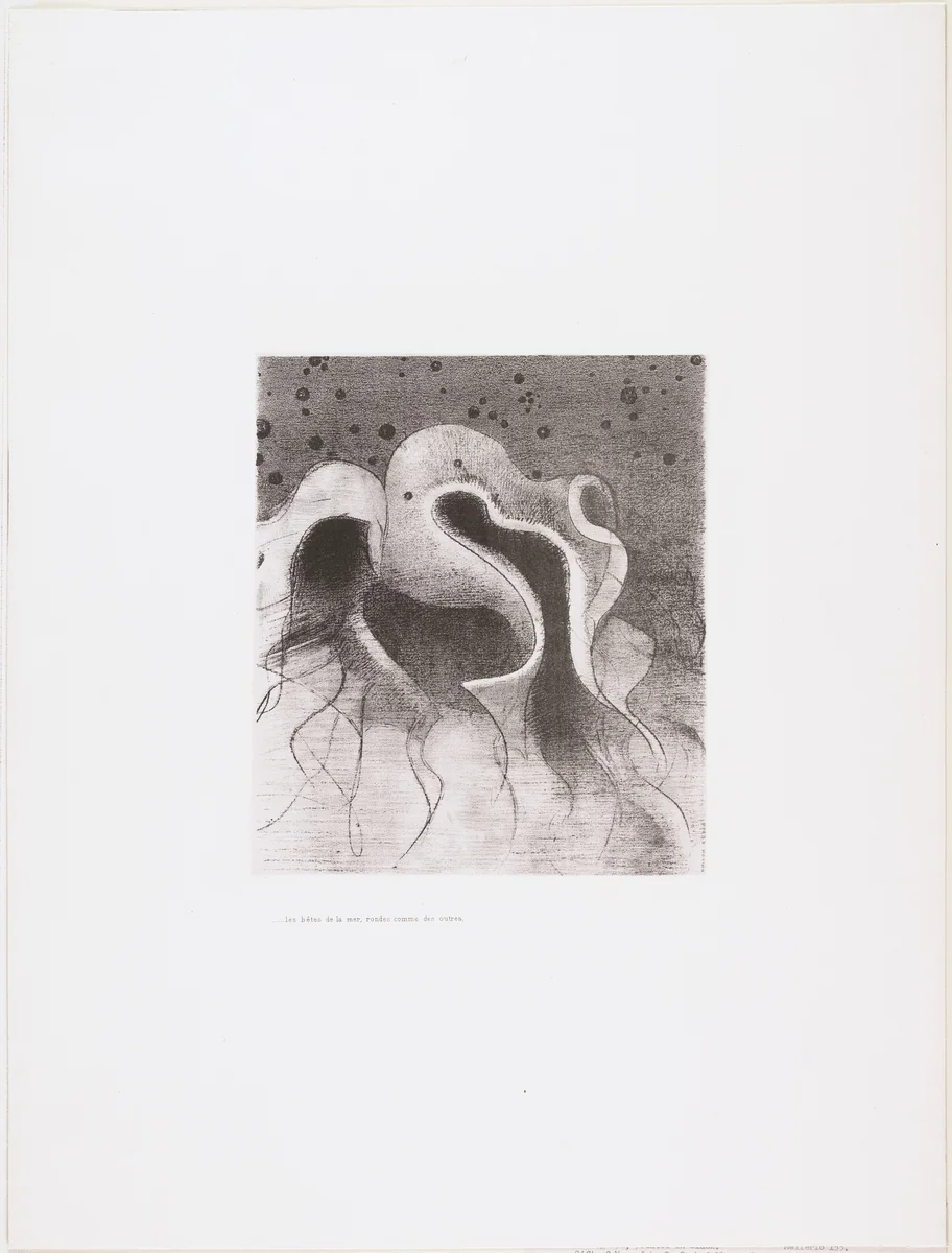 . . . The Beasts of the Sea, Round like Leather Bottles (. . . Les Bêtes de la mer rondes comme des outres) from The Temptation of Saint Anthony (La Tentation de Saint-Antoine) by Odilon Redon, print, 1896