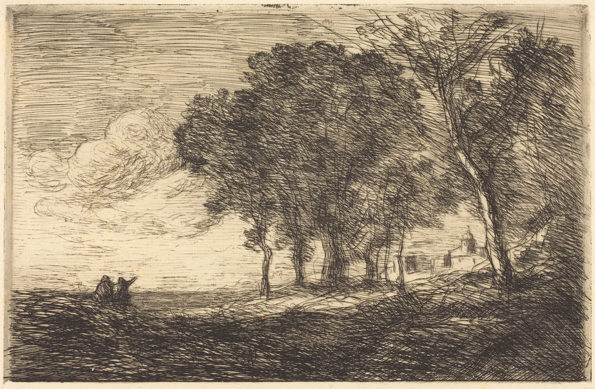 Italian Landscape (Paysage d'Italie) by Jean-Baptiste-Camille Corot, print, 1865